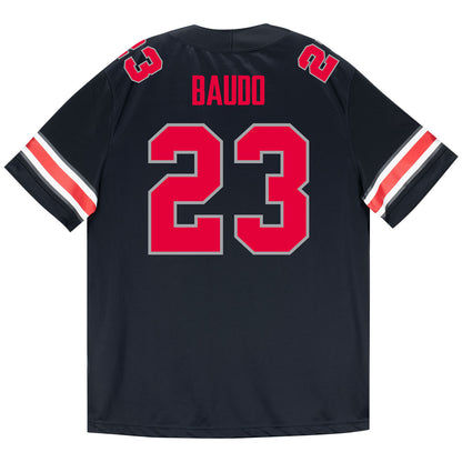 Ohio State Buckeyes Nike #23 Nolan Baudo Student Athlete Black Football Jersey - Back View