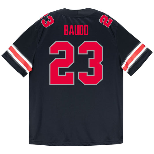 Ohio State Buckeyes Nike #23 Nolan Baudo Student Athlete Black Football Jersey - Back View