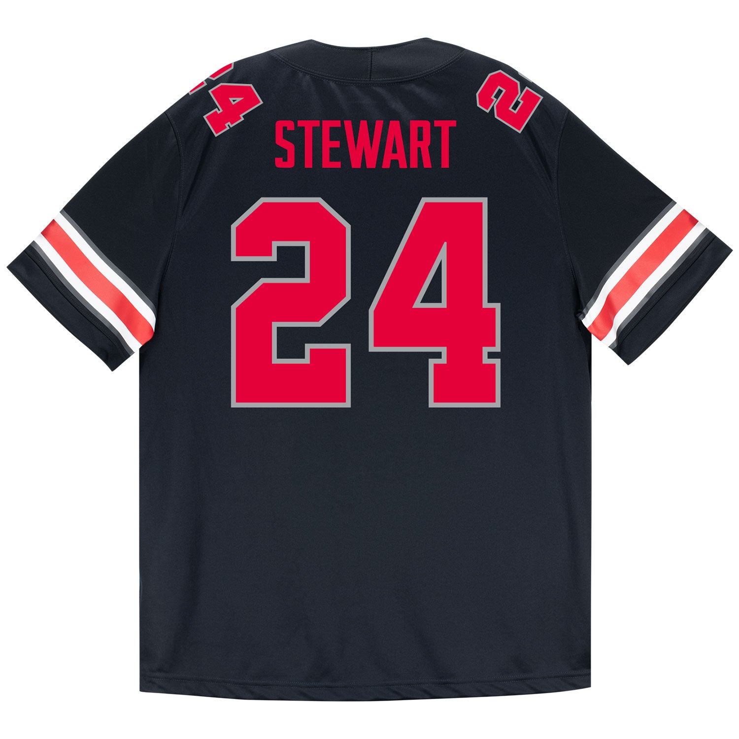 Ohio State Buckeyes Nike #24 Deshawn Stewart Student Athlete Black Football Jersey - Back View