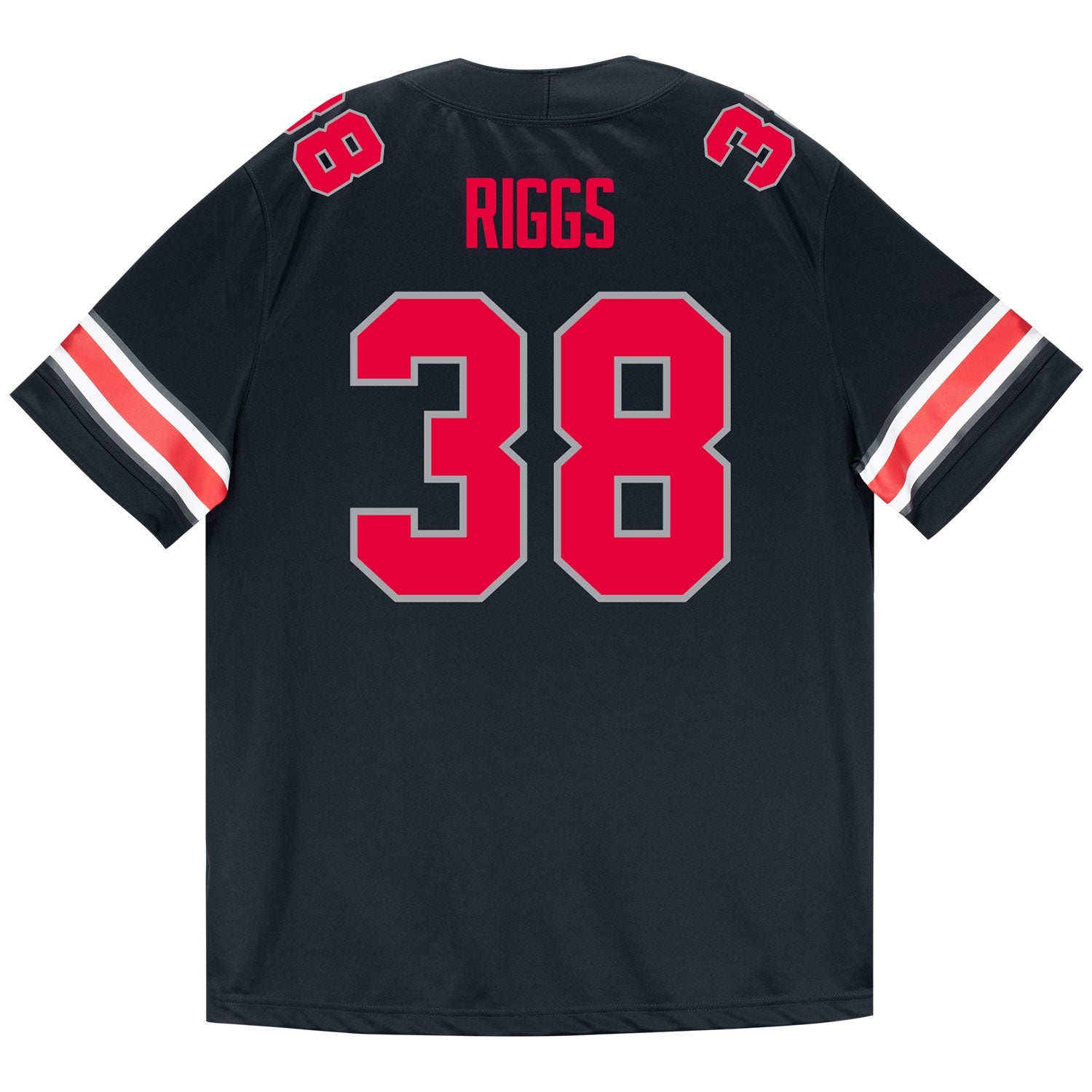 Ohio State Buckeyes Nike #38 Eli Riggs Student Athlete Black Football Jersey - Back View