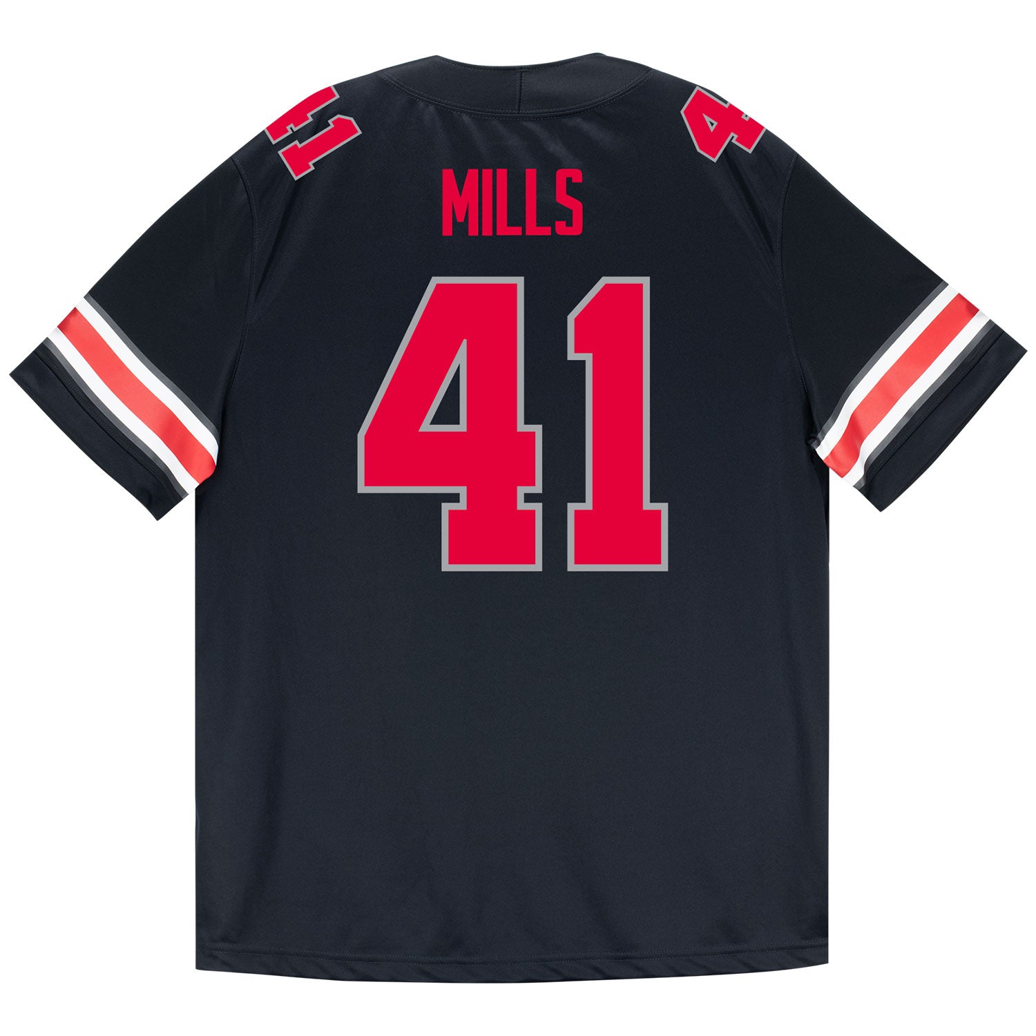 Ohio State Buckeyes Nike #41 Grant Mills Student Athlete Black Football Jersey - Back View