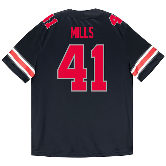 Ohio State Buckeyes Nike #41 Grant Mills Student Athlete Black Football Jersey - Back View