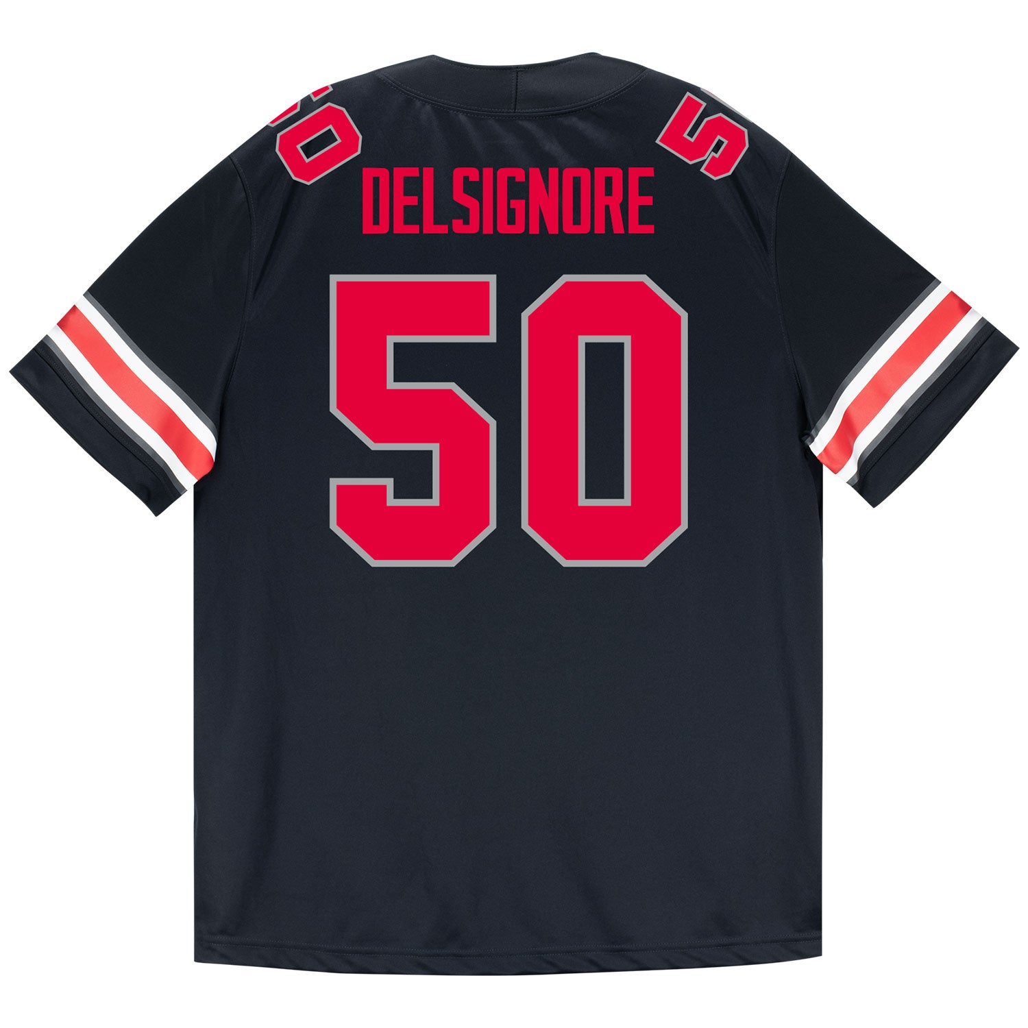 Ohio State Buckeyes Nike #50 Alec DelSignore Student Athlete Black Football Jersey - Back View