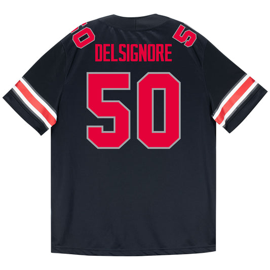 Ohio State Buckeyes Nike #50 Alec DelSignore Student Athlete Black Football Jersey - Back View