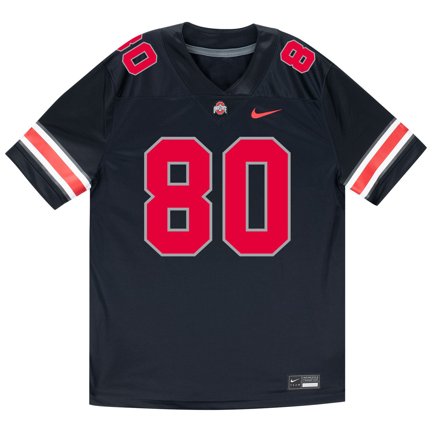 Ohio State Buckeyes Nike #80 Shawn Lodge Student Athlete Black Football Jersey - Front View
