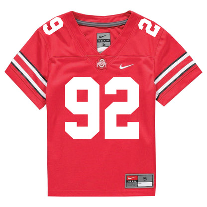 Ohio State Buckeyes Nike #92 Caden Curry Student Athlete Scarlet Football Jersey - Front View