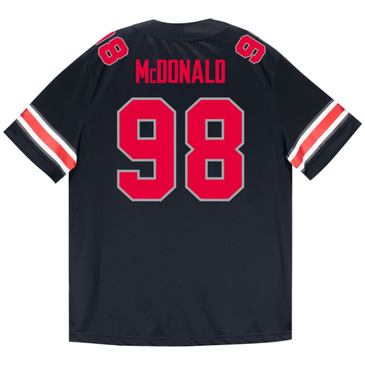 Ohio State Buckeyes Nike #98 Kayden McDonald Student Athlete Black Football Jersey - Back View