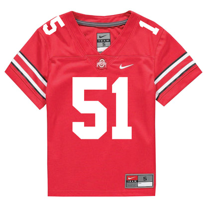 Ohio State Buckeyes Nike #51 Luke Montgomery Student Athlete Scarlet Football Jersey - Front View