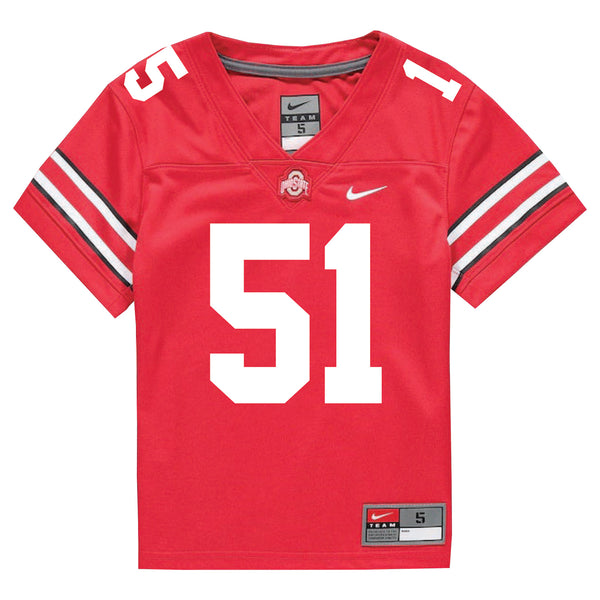 Ohio State Buckeyes Nike #51 Luke Montgomery Student Athlete Scarlet Football Jersey - Front View