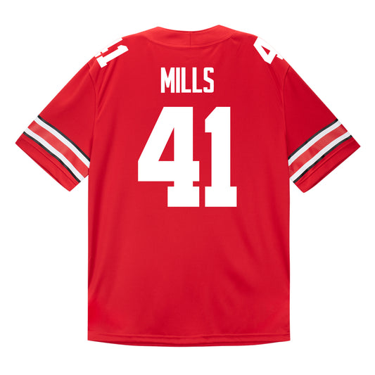 Ohio State Buckeyes Nike #41 Grant Mills Student Athlete Scarlet Football Jersey - Back View