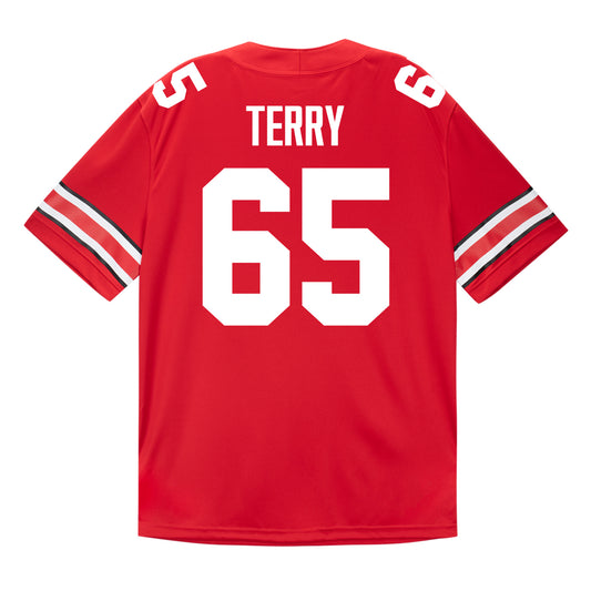 Ohio State Buckeyes Nike #65 Justin Terry Student Athlete Scarlet Football Jersey - Back View