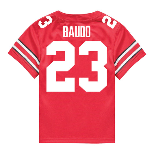 Ohio State Buckeyes Nike #23 Nolan Baudo Student Athlete Scarlet Football Jersey - Back View