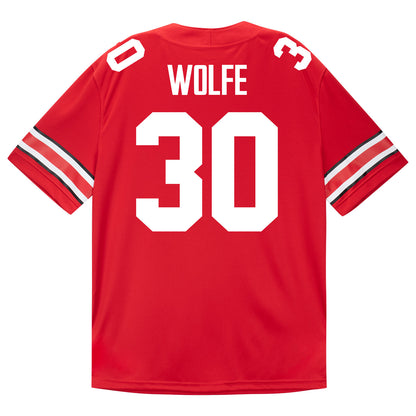 Ohio State Buckeyes Nike #30 Preston Wolfe Student Athlete Scarlet Football Jersey - Back View