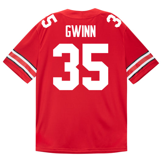 Ohio State Buckeyes Nike #35 Justin Gwinn Student Athlete Scarlet Football Jersey - Back View