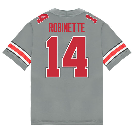 Ohio State Buckeyes Nike #14 Trey Robinette Student Athlete Gray Football Jersey - Back View