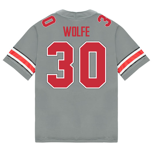 Ohio State Buckeyes Nike #30 Preston Wolfe Student Athlete Gray Football Jersey - Back View