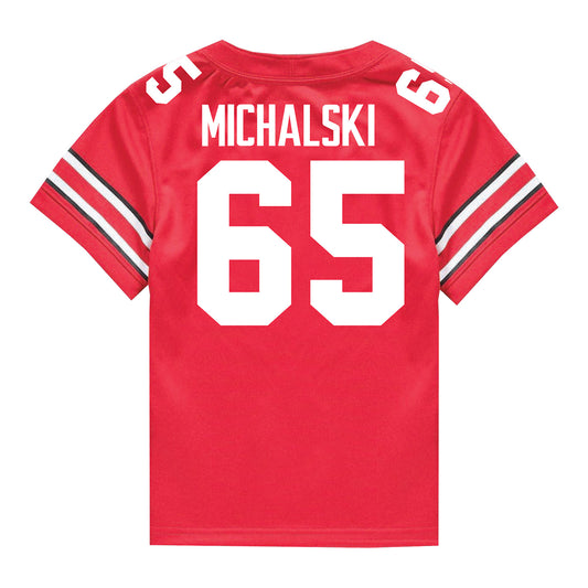 Ohio State Buckeyes Nike #65 Zen Michalski Student Athlete Scarlet Football Jersey - Back View