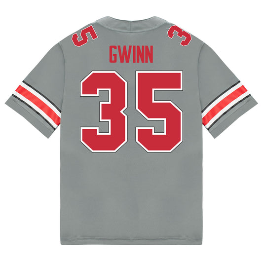 Ohio State Buckeyes Nike #35 Jaystin Gwinn Student Athlete Gray Football Jersey - Back View