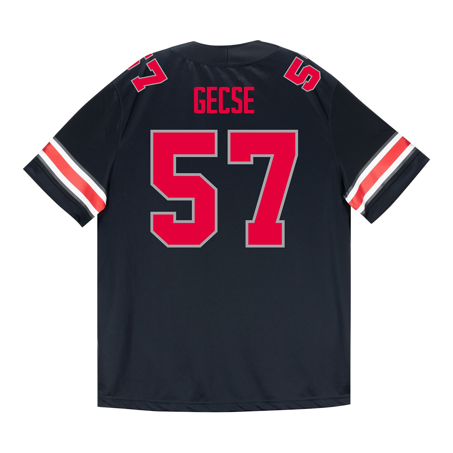 Ohio State Buckeyes Nike #57 Ian Gecse Student Athlete Black Football Jersey - Back View