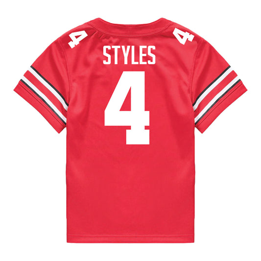 Ohio State Buckeyes Nike #4 Lorenzo Styles Student Athlete Scarlet Football Jersey - Back View