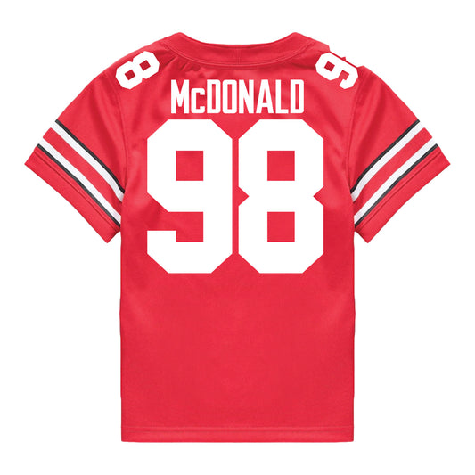 Ohio State Buckeyes Nike #98 Kayden McDonald Student Athlete Scarlet Football Jersey - Back View