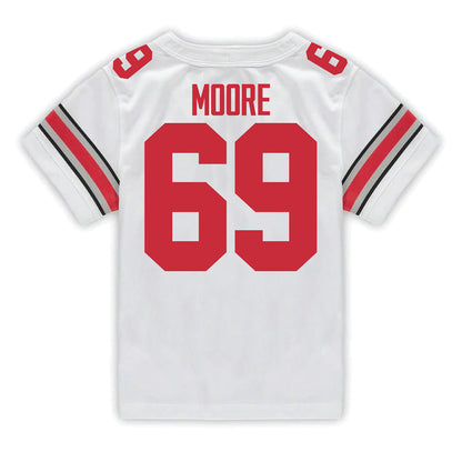 Ohio State Buckeyes Nike #69 Ian Moore Student Athlete White Football Jersey - Back View