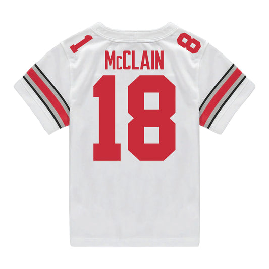 Ohio State Buckeyes Nike #18 Jaylen McClain Student Athlete White Football Jersey - Back View