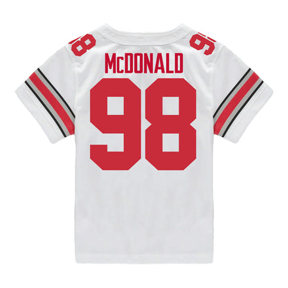 Ohio State Buckeyes Nike #98 Kayden McDonald Student Athlete White Football Jersey - Back View