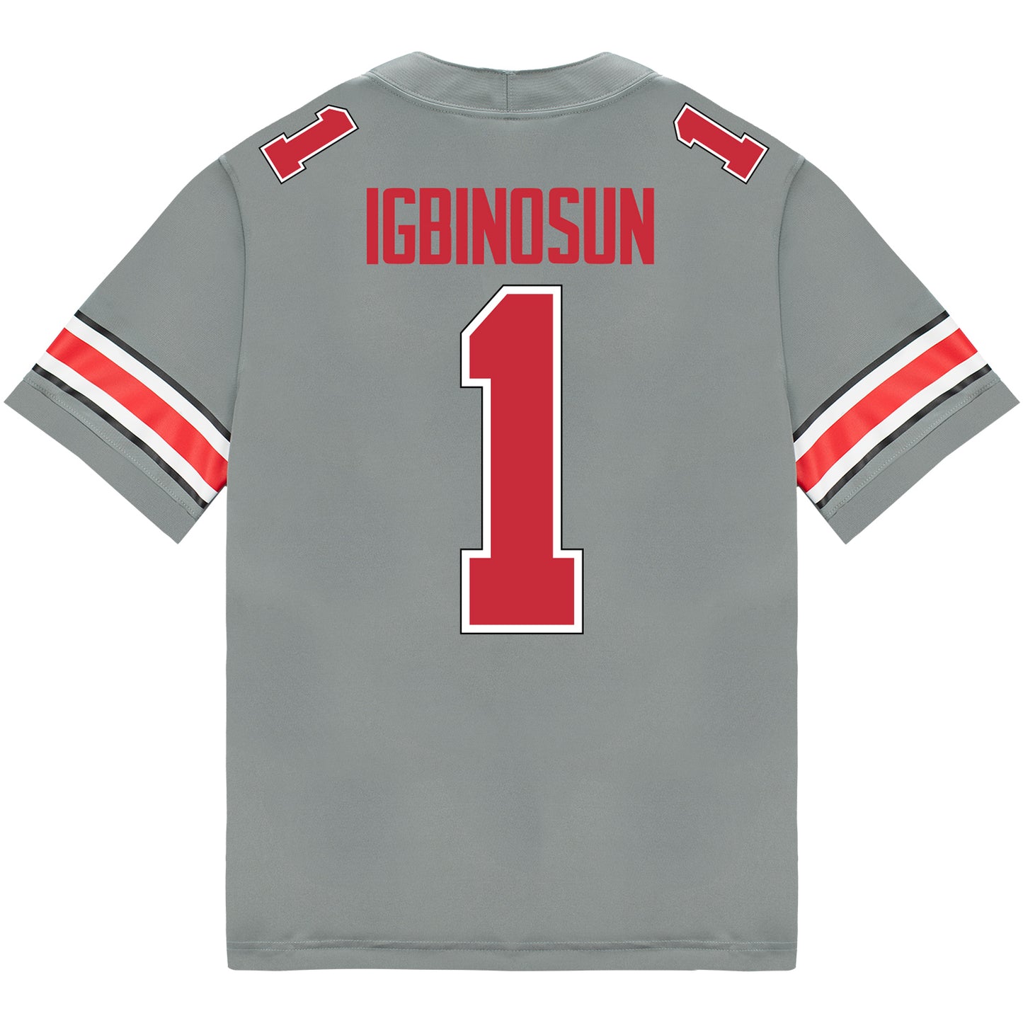 Ohio State Buckeyes Nike #1 Davison Igbinosun Student Athlete Gray Football Jersey - Back View