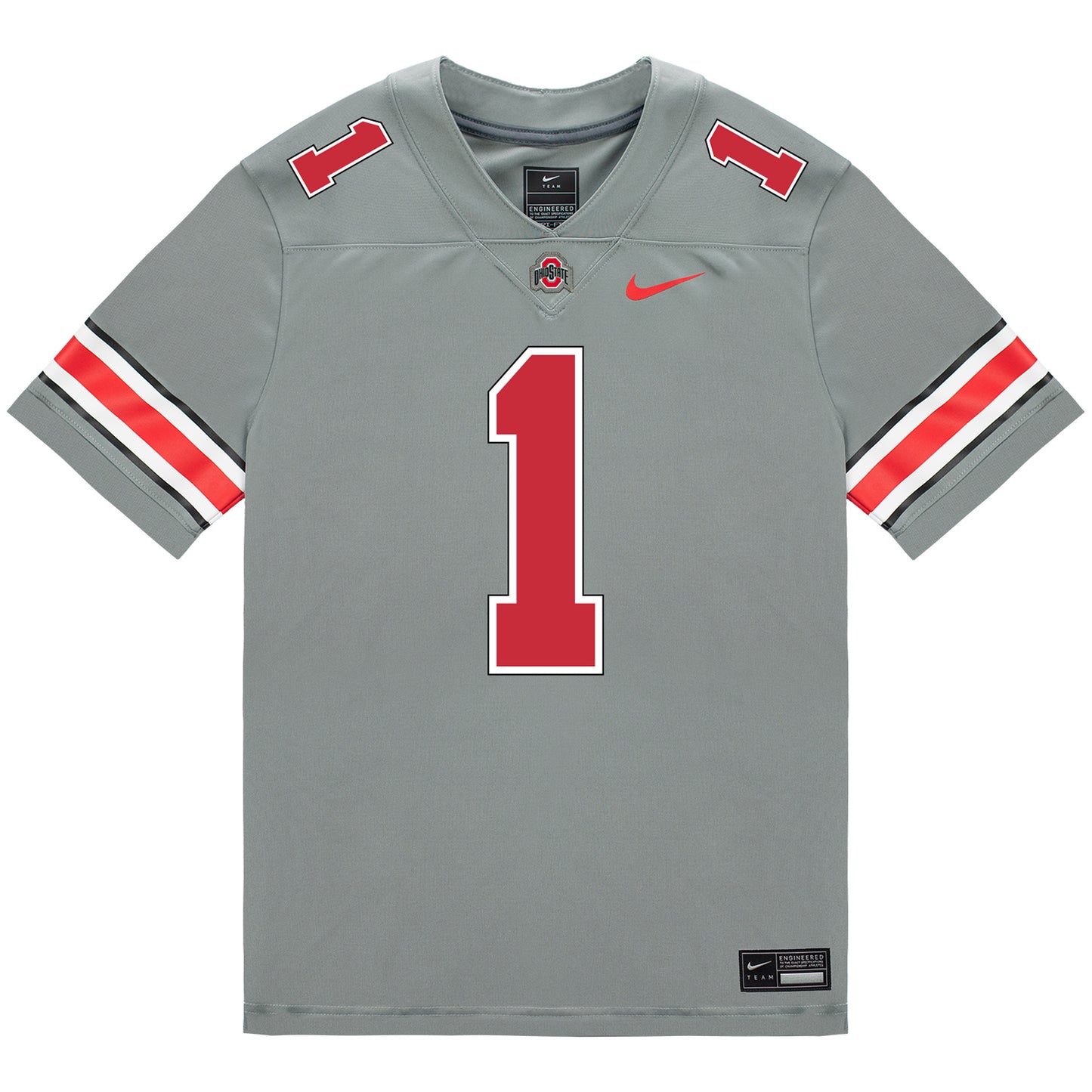 Ohio State Buckeyes Nike #1 Davison Igbinosun Student Athlete Gray Football Jersey - Front View