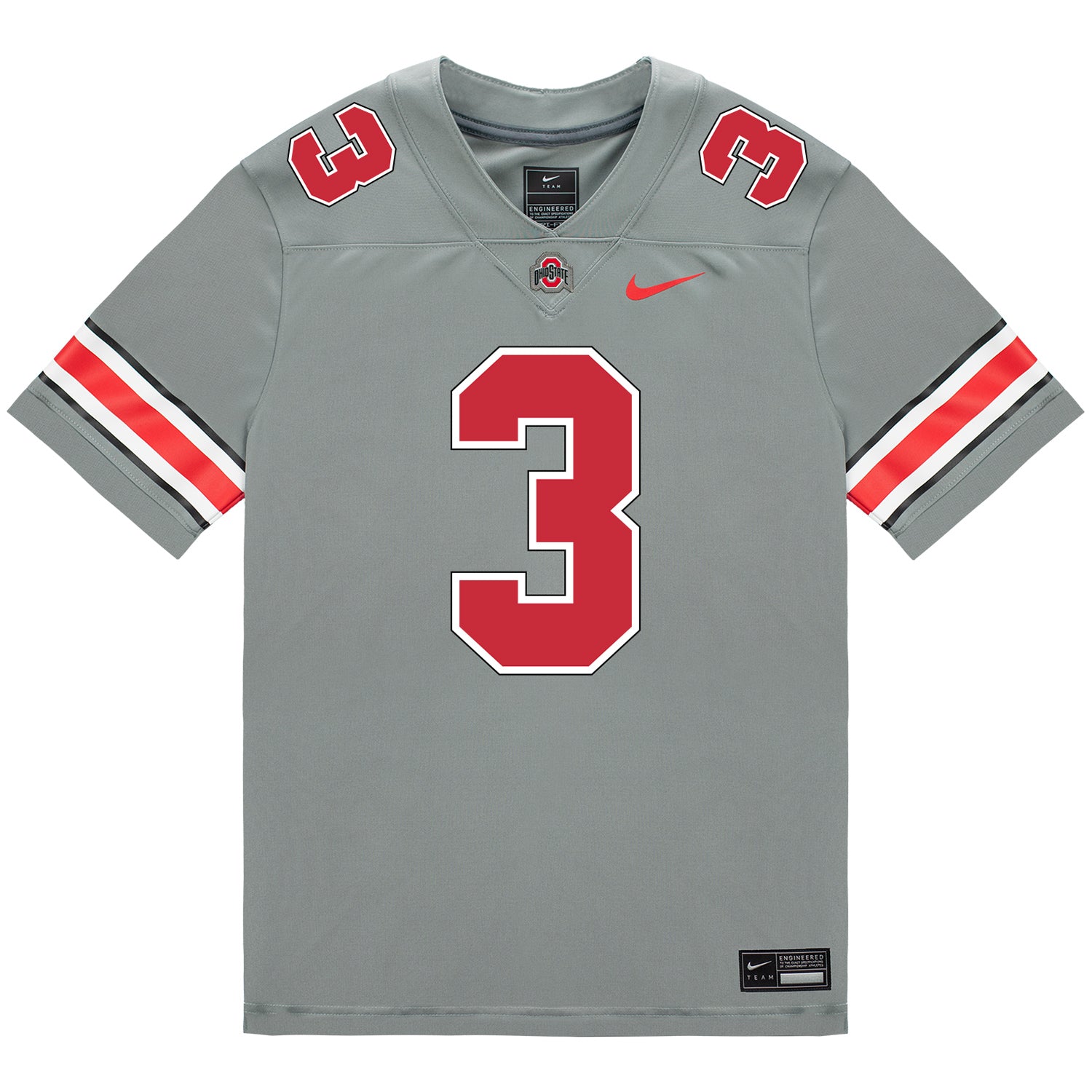 Ohio State Buckeyes Nike #3 Lincoln Kienholz Student Athlete Gray Football Jersey - Front View