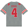 Ohio State Buckeyes Nike #4 Lorenzo Styles Student Athlete Gray Football Jersey - Back View