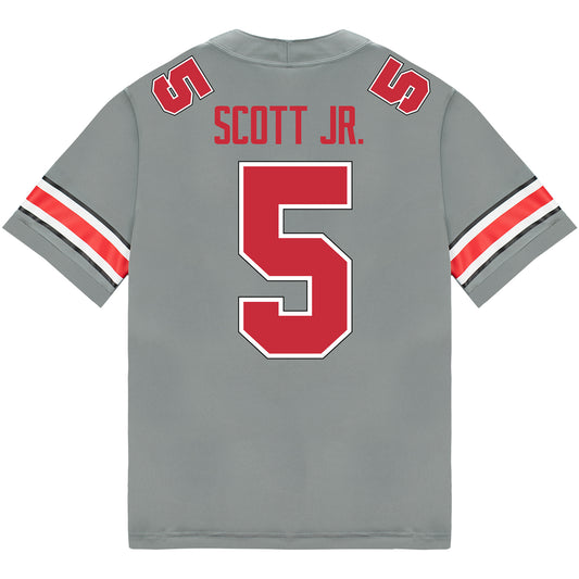 Ohio State Buckeyes Nike #5 Aaron Scott Jr. Student Athlete Gray Football Jersey - Back View