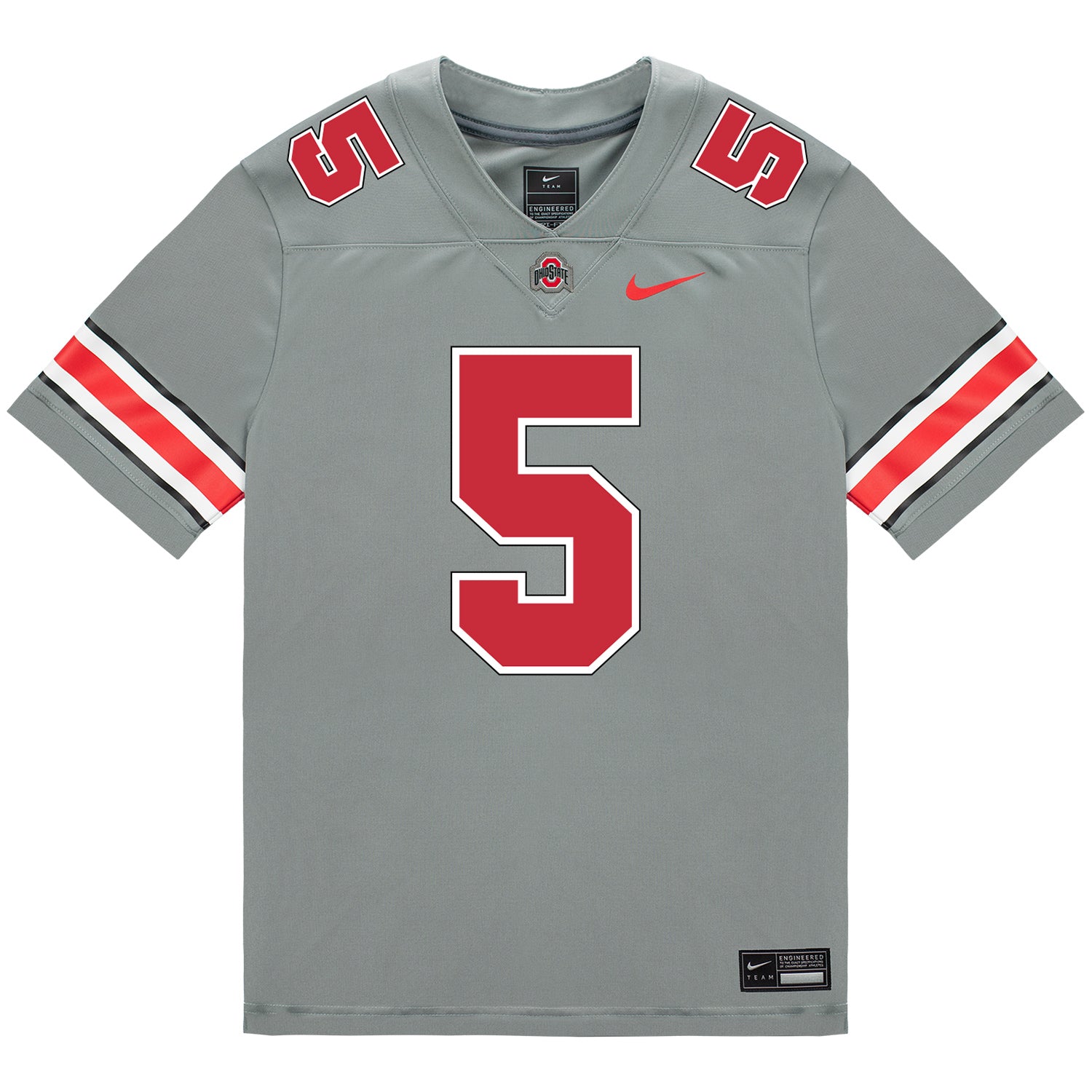 Ohio State Buckeyes Nike #5 Aaron Scott Jr. Student Athlete Gray Football Jersey - Front View