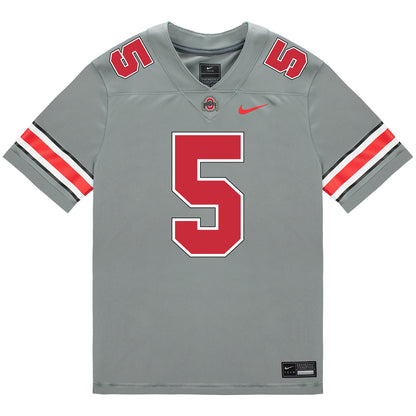 Ohio State Buckeyes Nike #5 Aaron Scott Jr. Student Athlete Gray Football Jersey - Front View