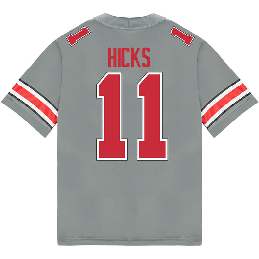 Ohio State Buckeyes Nike #11 CJ Hicks Student Athlete Gray Football Jersey - Back View