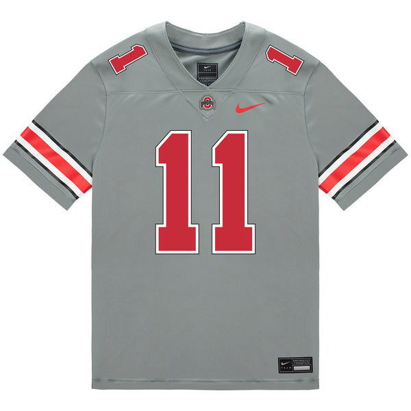 Ohio State Buckeyes Nike #11 CJ Hicks Student Athlete Gray Football Jersey - Front View