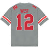 Ohio State Buckeyes Nike #12 Bryce West Student Athlete Gray Football Jersey - Back View