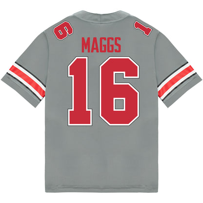 Ohio State Buckeyes Nike #16 Mason Maggs Student Athlete Gray Football Jersey - Back View