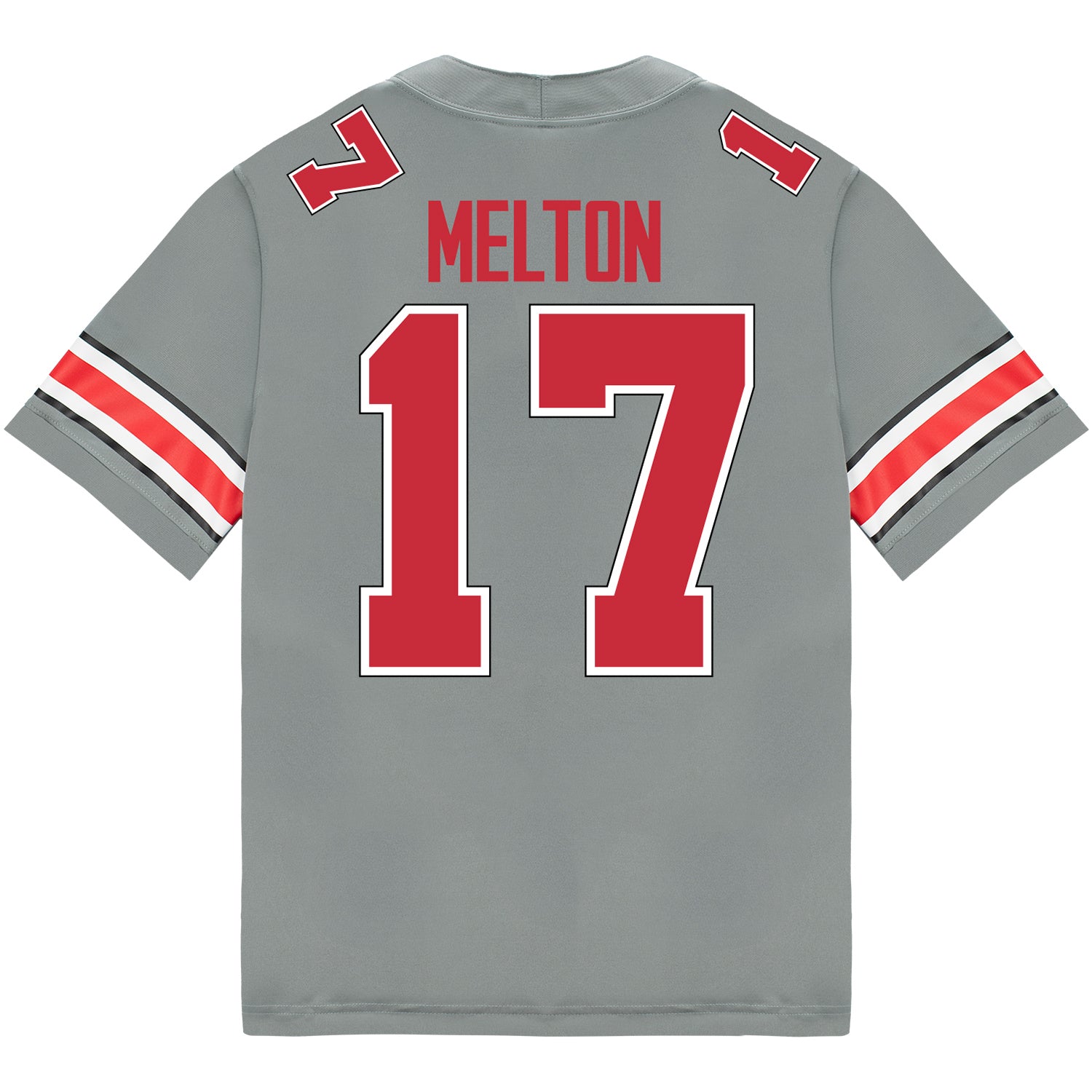 Ohio State Buckeyes Nike #17 Mitchell Melton Student Athlete Gray Football Jersey - Back View