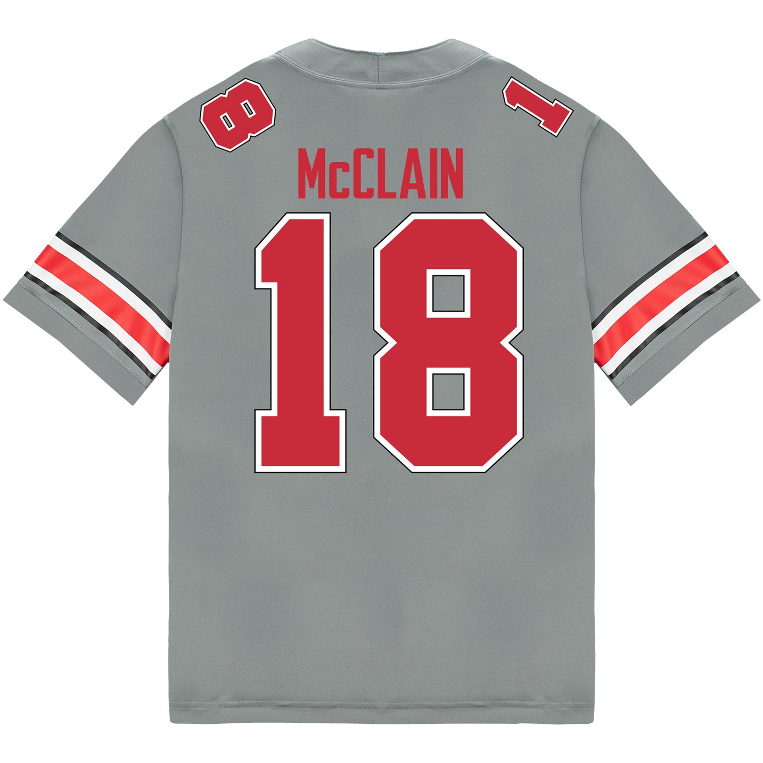 Ohio State Buckeyes Nike #18 Jaylen McClain Student Athlete Gray Football Jersey - Back View