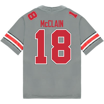 Ohio State Buckeyes Nike #18 Jaylen McClain Student Athlete Gray Football Jersey - Back View