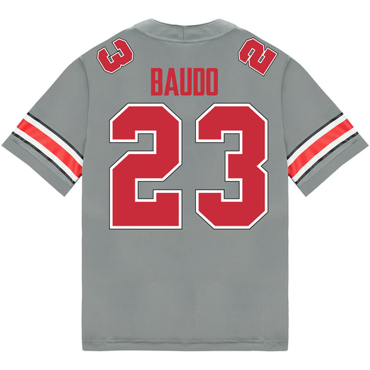 Ohio State Buckeyes Nike #23 Nolan Baudo Student Athlete Gray Football Jersey - Back View