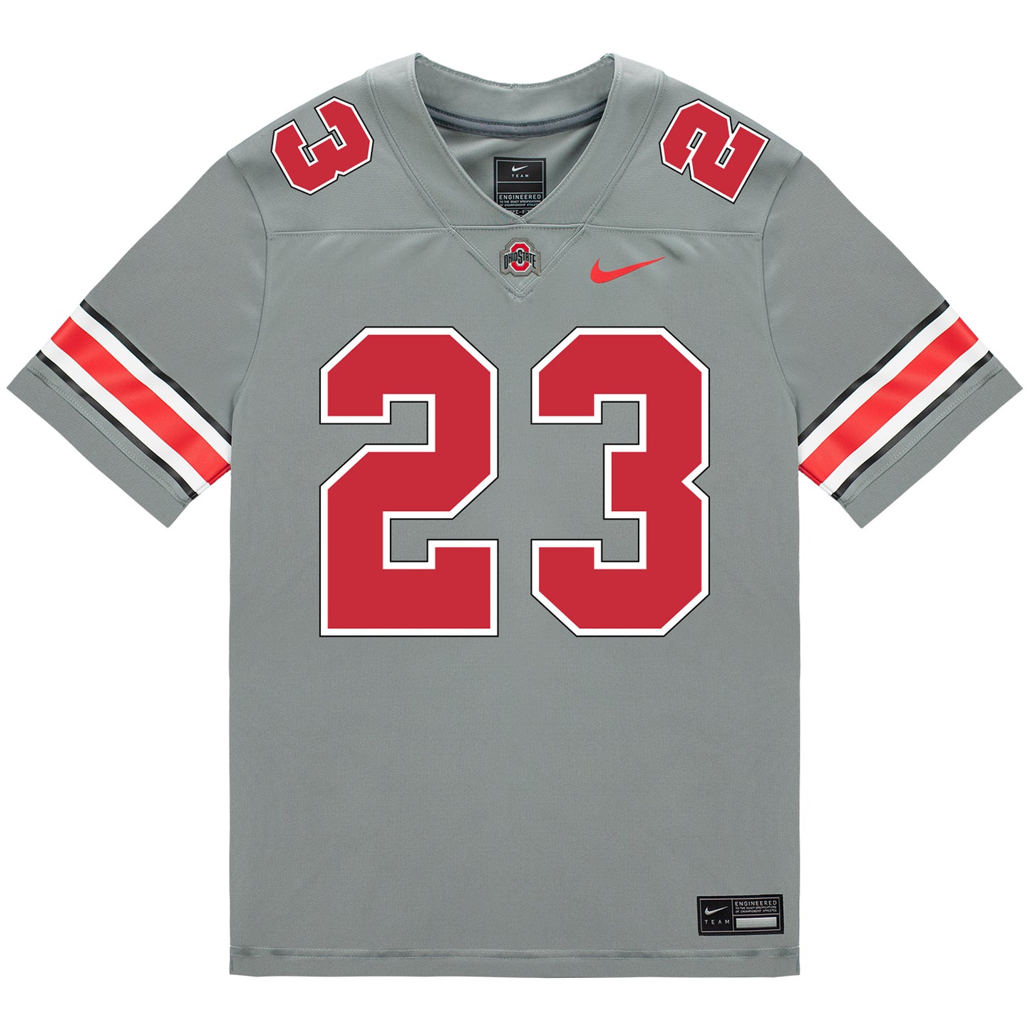 Ohio State Buckeyes Nike #23 Garrett Stover Student Athlete Gray Football Jersey - Front View