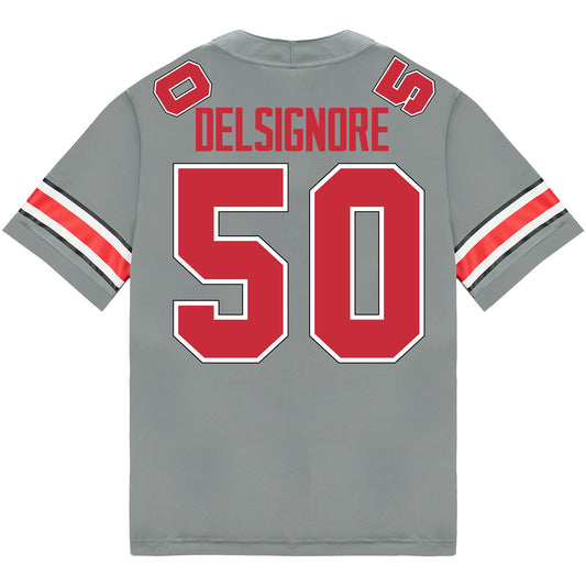 Ohio State Buckeyes Nike #50 Alec DelSignore Student Athlete Gray Football Jersey - Back View