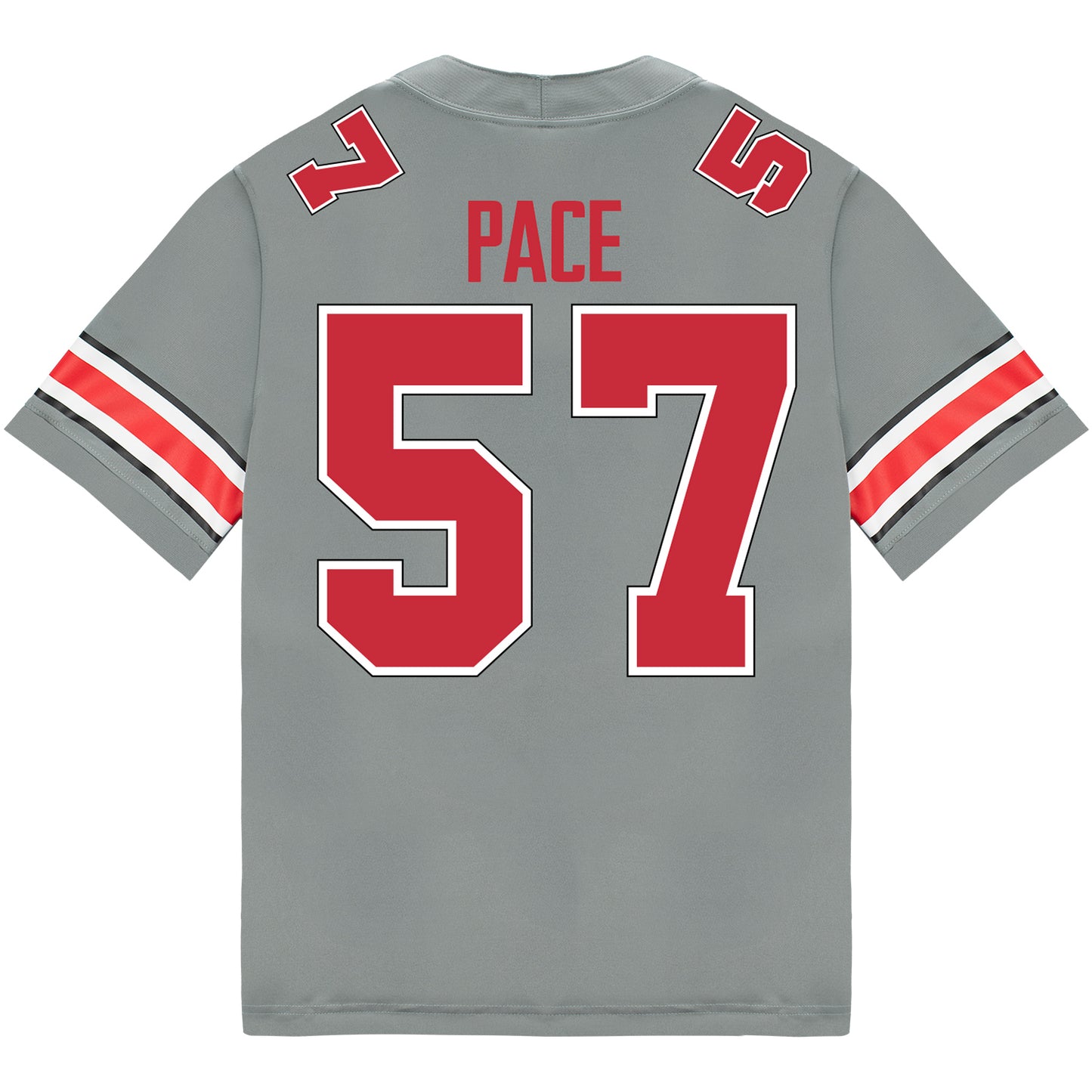 Ohio State Buckeyes Nike #57 Jalen Pace Student Athlete Gray Football Jersey - Back View