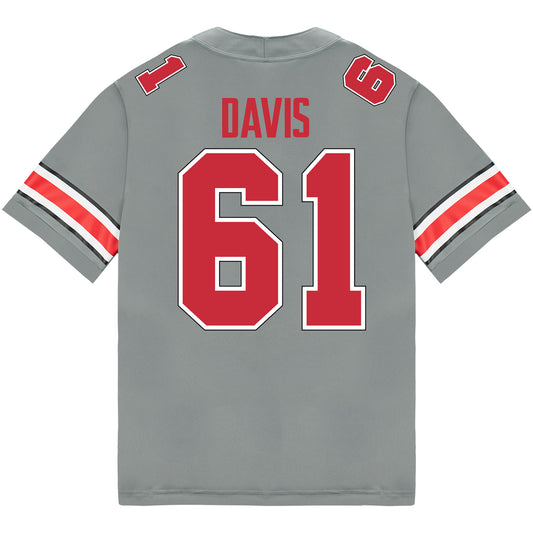 Ohio State Buckeyes Nike #61 Caden Davis Student Athlete Gray Football Jersey - Back View