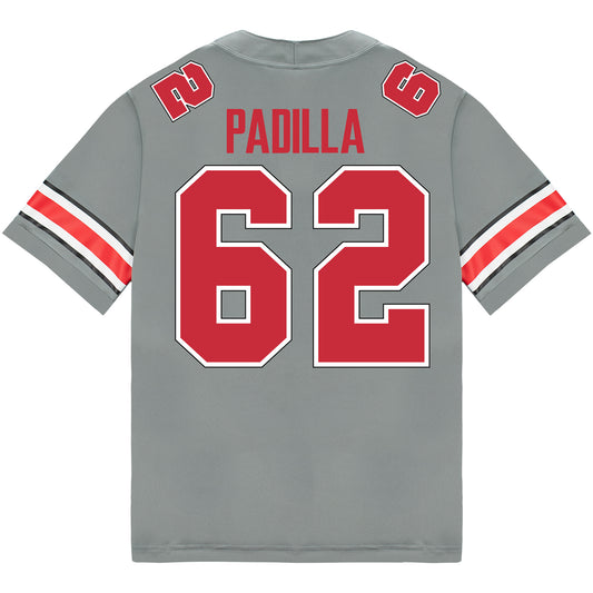 Ohio State Buckeyes Nike #62 Josh Padilla Student Athlete Gray Football Jersey - Back View