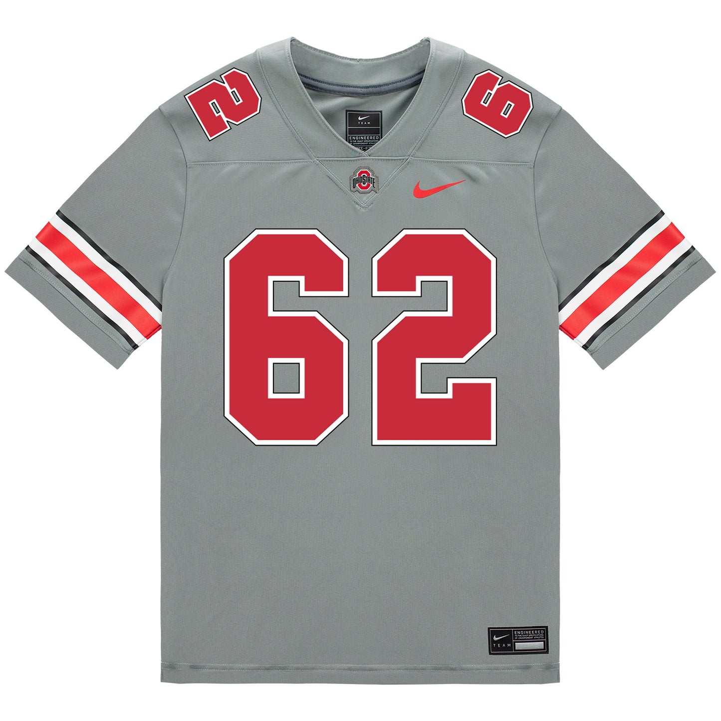 Ohio State Buckeyes Nike #62 Bryce Prater Student Athlete Gray Football Jersey - Front View