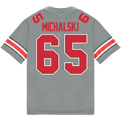 Ohio State Buckeyes Nike #65 Zenuae Michalski Student Athlete Gray Football Jersey - Back View